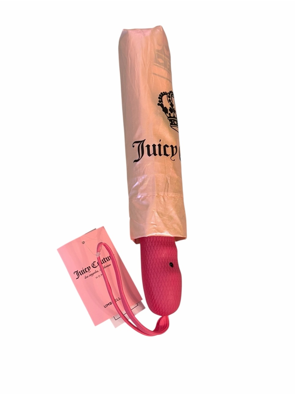 Juicy Couture Crown Logo Holographic Pink Auto Open Umbrella With Cover